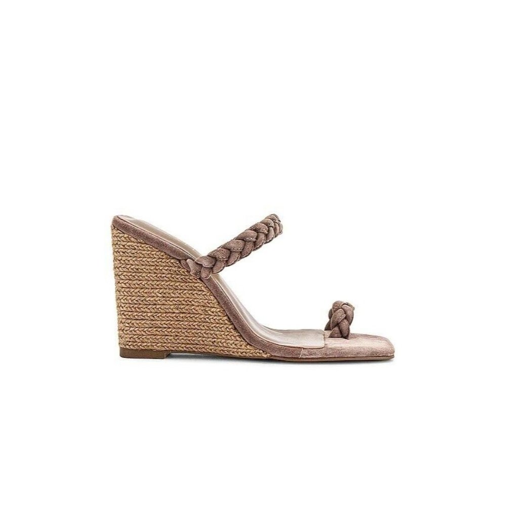 RAYE Essex Wedges Taupe Braided Espadrilles Square Tie Ring Revolve 9 $178 - Picture 1 of 7